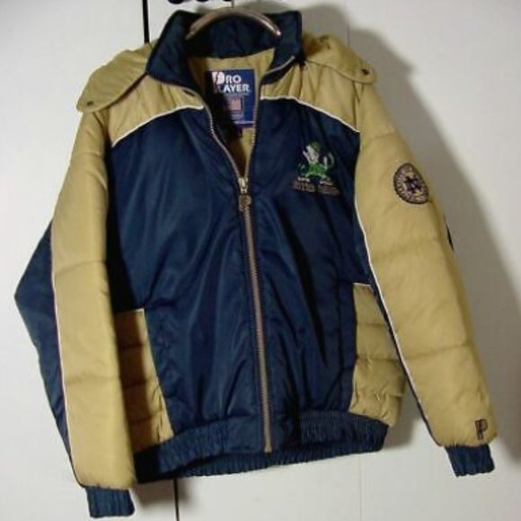 Vtg Pro Players Puffer Hooded Notre Dame Blue /Yellow Jacket Sz 2XL - Picture 2 of 8